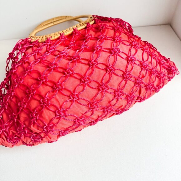 Vintage Pink Woven Braided Raffia Handle Medium Tote Bag - Picture 4 of 6